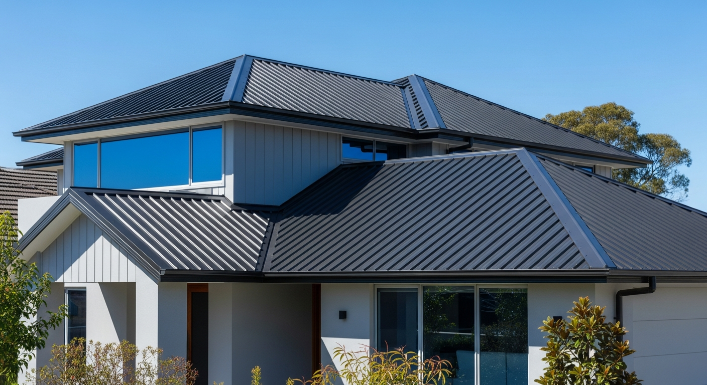 Brand new Colorbond Monument metal roof on a Sydney home